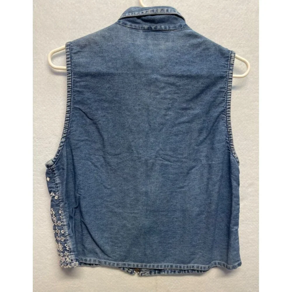 Keren Hart Vintage Denim Vest Embroidered Full Zip Size Large - Picture 5 of 9